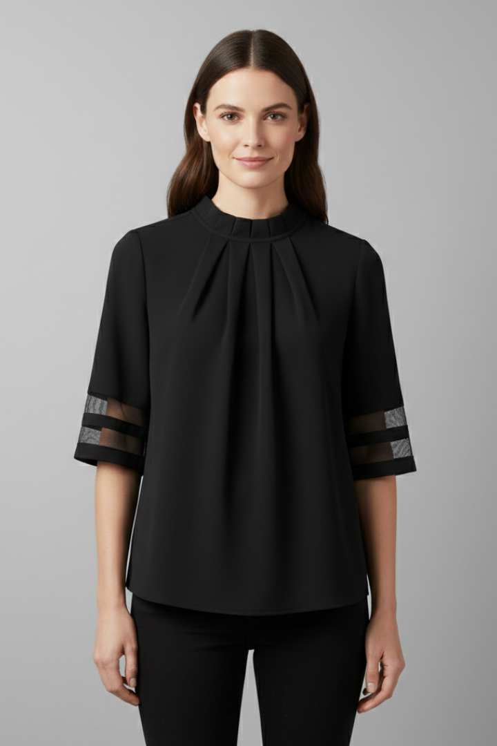 T-shirt da Donna a Collo Alto con Maniche in Mesh