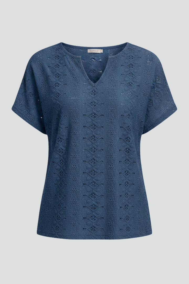 T-shirt da Donna con Scollo a Intaglio e Ricamo a Occhielli
