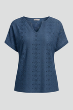 T-shirt da Donna con Scollo a Intaglio e Ricamo a Occhielli