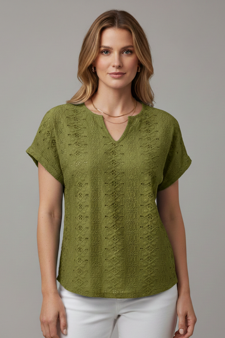 T-shirt da Donna con Scollo a Intaglio e Ricamo a Occhielli
