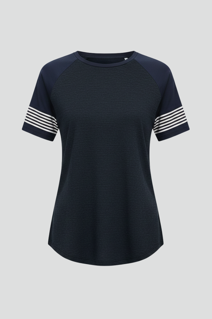 T-shirt da Donna con Maniche Raglan e Polsini a Righe