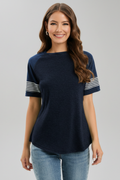 T-shirt da Donna con Maniche Raglan e Polsini a Righe