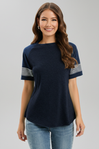 T-shirt da Donna con Maniche Raglan e Polsini a Righe