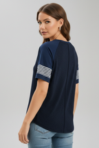 T-shirt da Donna con Maniche Raglan e Polsini a Righe