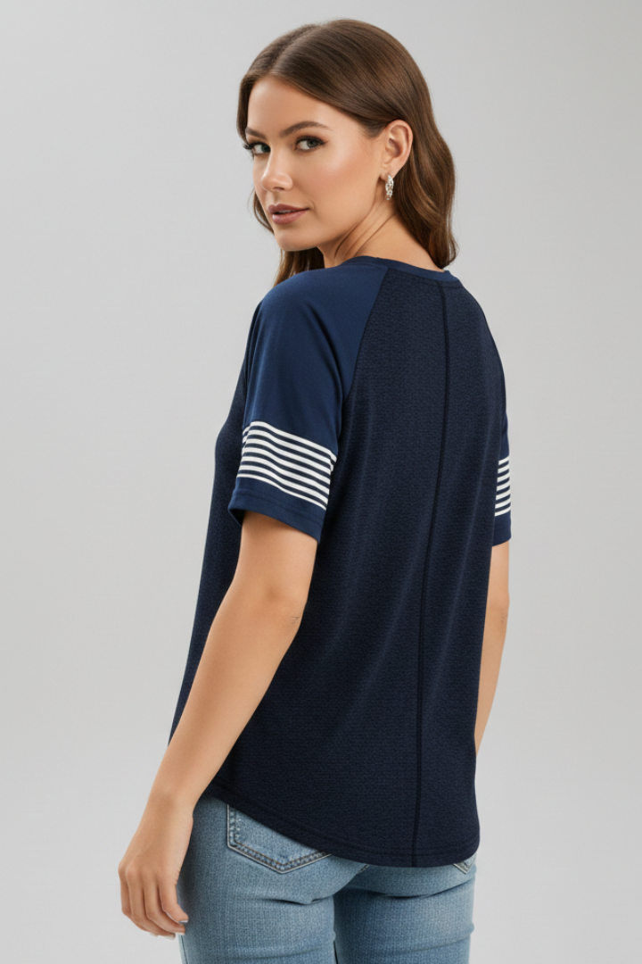 T-shirt da Donna con Maniche Raglan e Polsini a Righe