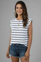 T-shirt da Donna con Scollo Rotondo e Taglio Senza Maniche