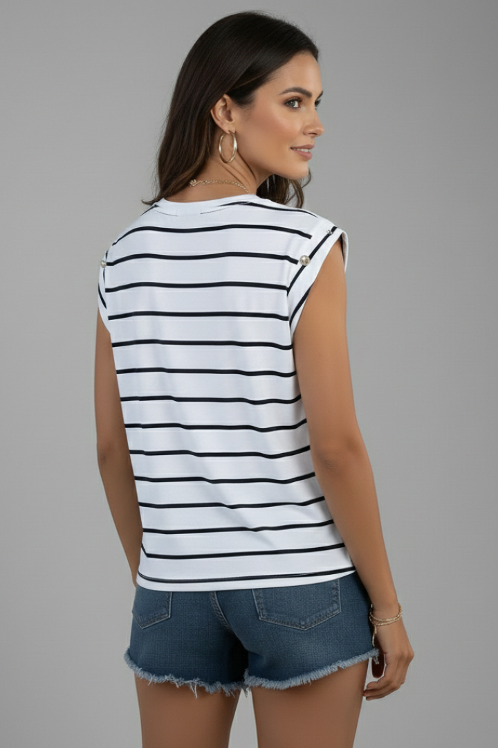 T-shirt da Donna con Scollo Rotondo e Taglio Senza Maniche