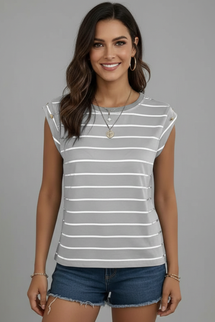 T-shirt da Donna con Scollo Rotondo e Taglio Senza Maniche